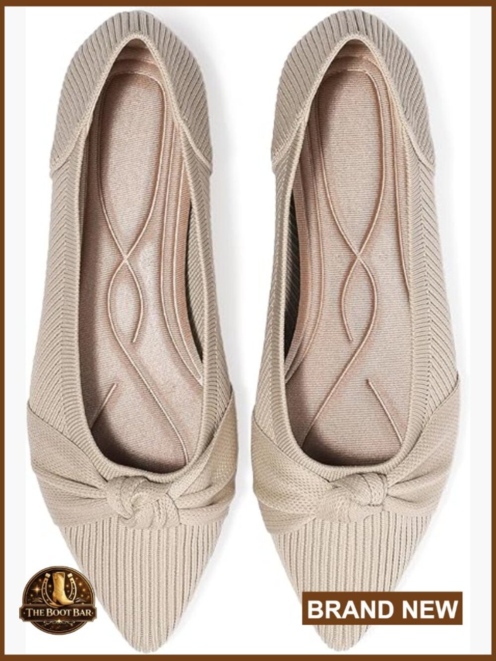 Women's Pointed Toe Knit Ballet Flats Bow Detail Comfort Shoes